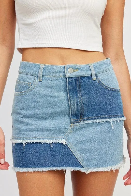 Patch Work Denim Mini Skirt