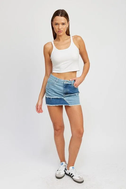Patch Work Denim Mini Skirt