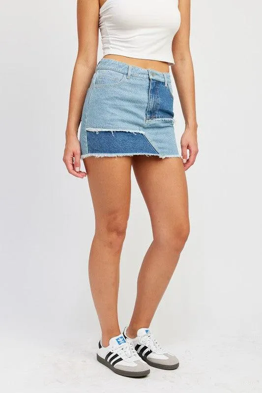 Patch Work Denim Mini Skirt