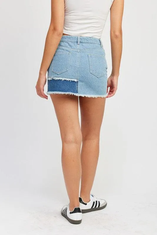 Patch Work Denim Mini Skirt