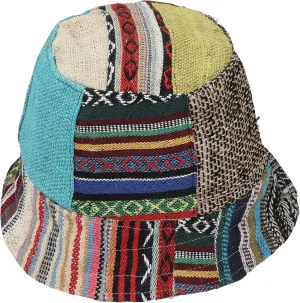 Patchwork Hemp Bucket hat with Secret Pocket, Hippie hat, freespirit Fabric, Handmade Patchwork hat, Organic THC Free Hemp Multi