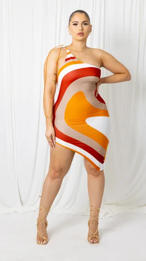 PATTERNED ASYMMETRIC DRESS