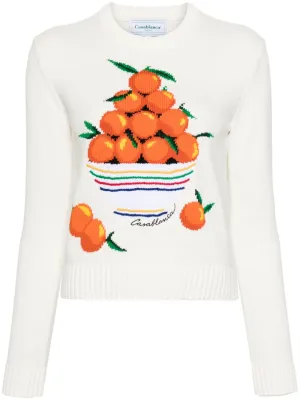 patterned intarsia-knit cotton jumper