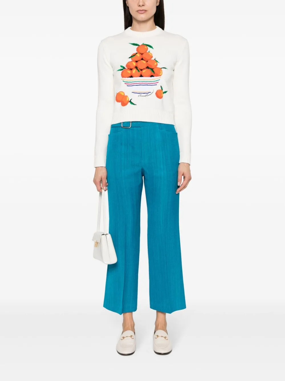 patterned intarsia-knit cotton jumper