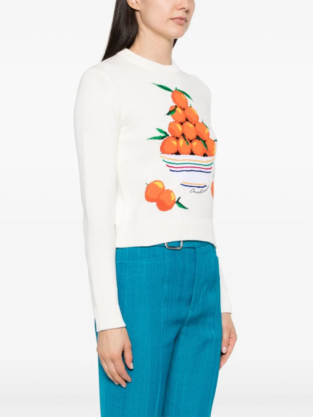 patterned intarsia-knit cotton jumper