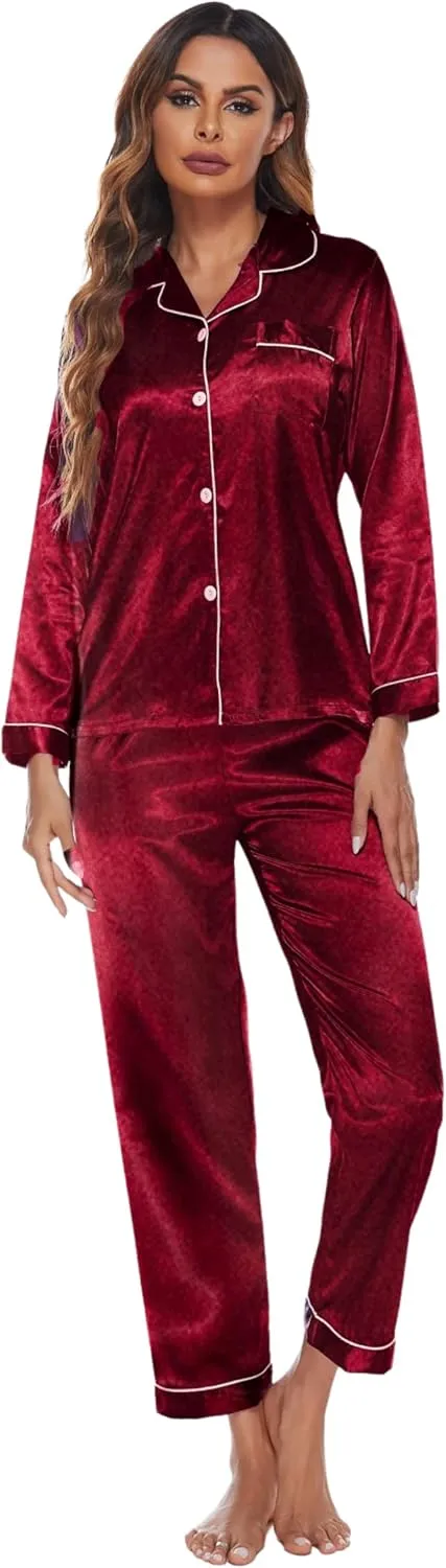 Personalized Silk Satin Pajama Set for Women - Add Your Name on Front and Back - Long Sleeve Sleepwear Pajamas for Girls