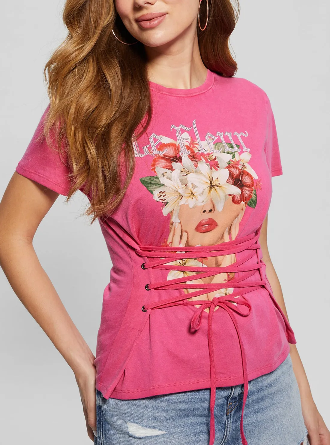Pink Le Fleur Lace Up T-Shirt