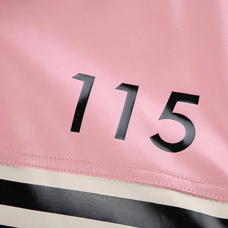 Pink Stripe Spliced Zip-Up PU Leather Jacket