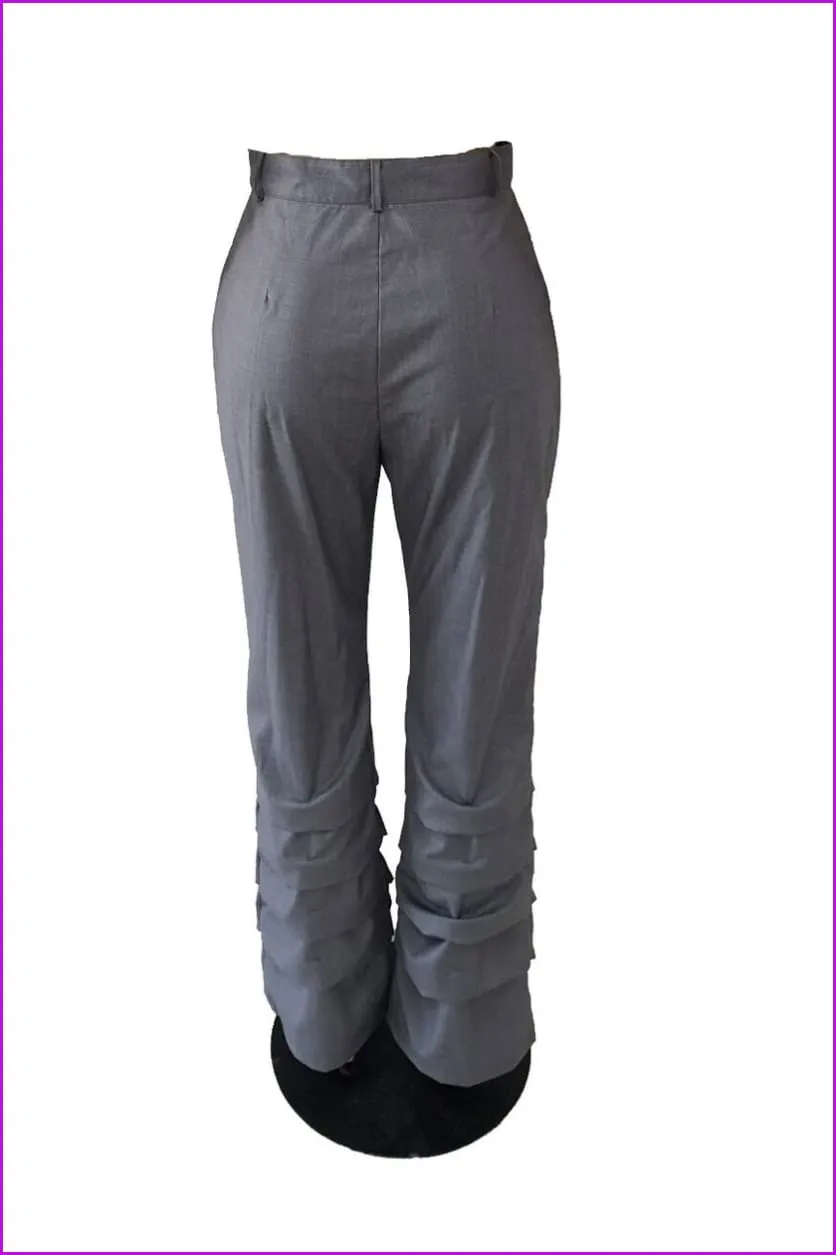 Pleated Bottom Gray Oversized Pants For WomenDE936
