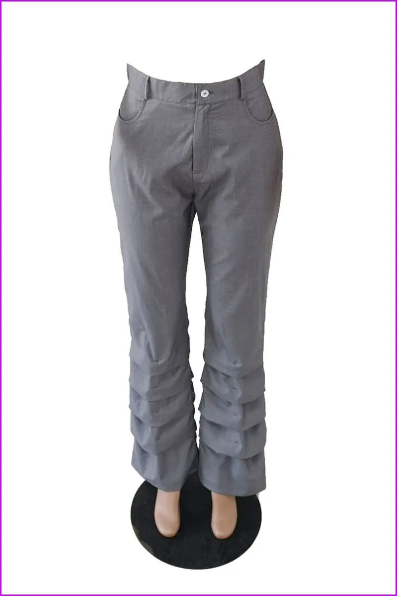 Pleated Bottom Gray Oversized Pants For WomenDE936