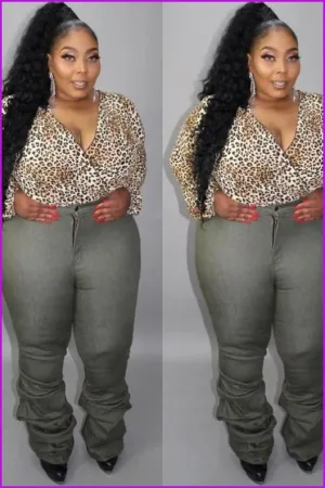 Pleated Bottom Gray Oversized Pants For WomenDE936