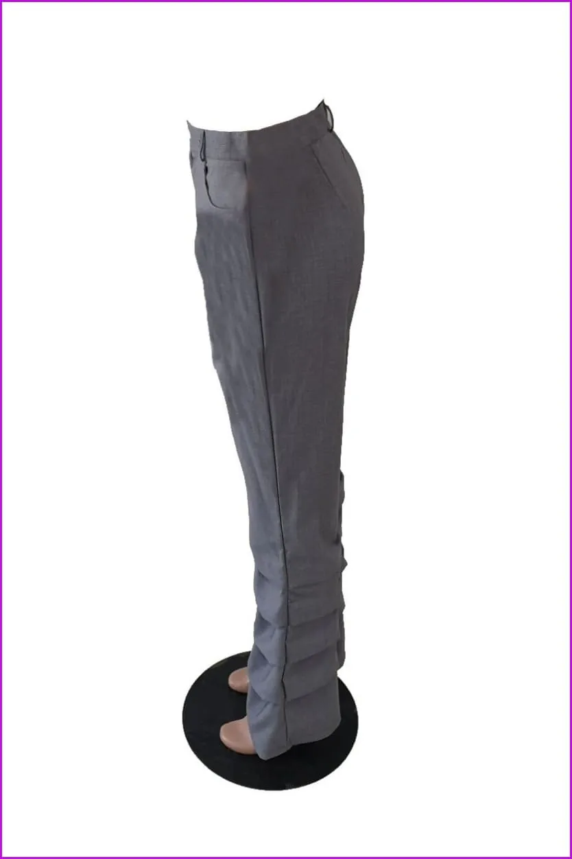 Pleated Bottom Gray Oversized Pants For WomenDE936