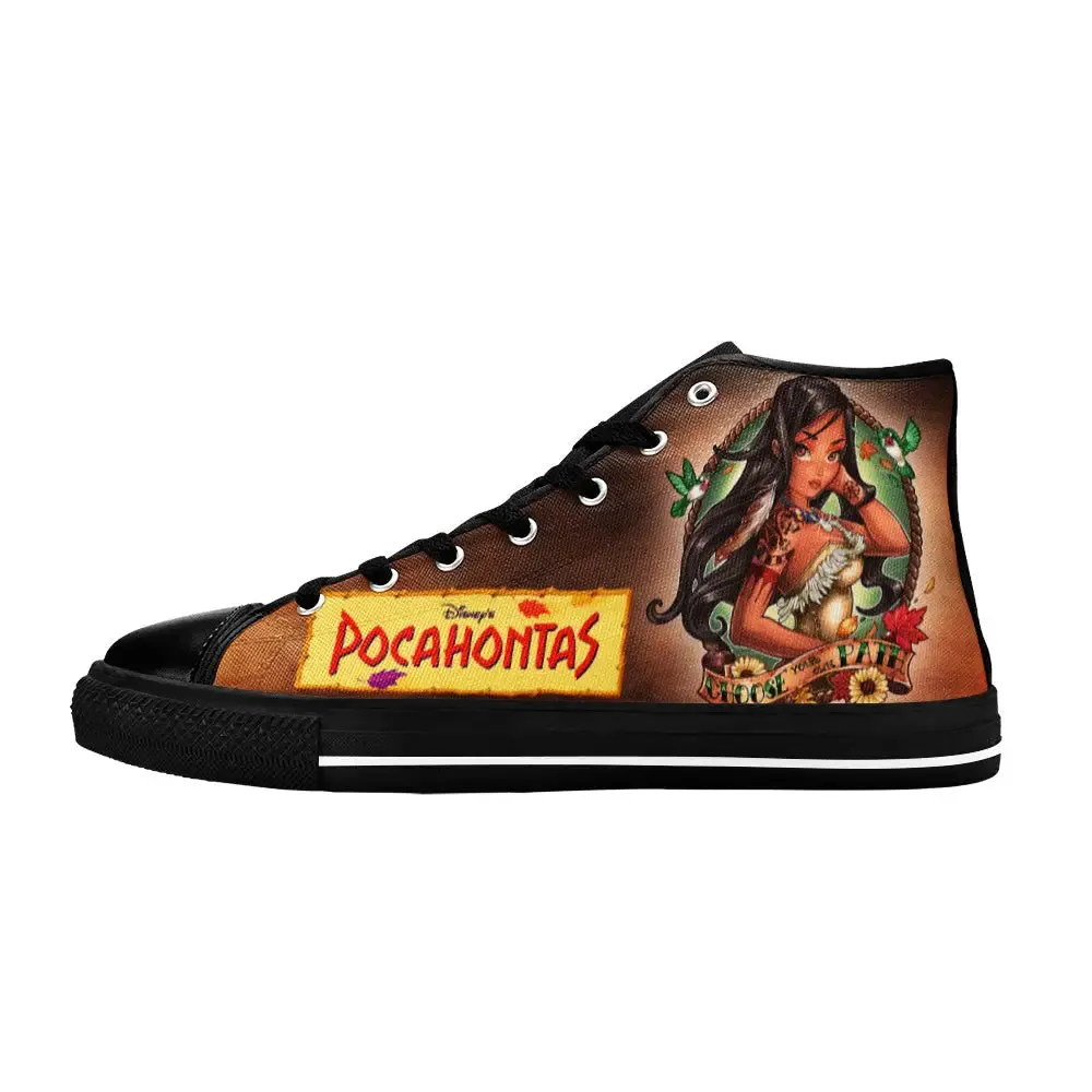 Pocahontas Native American Indian Princess Shoes High Top Sneakers for Kids and Adults