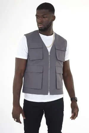 POCKET DETAIL GREY UTILITY STYLE GILET
