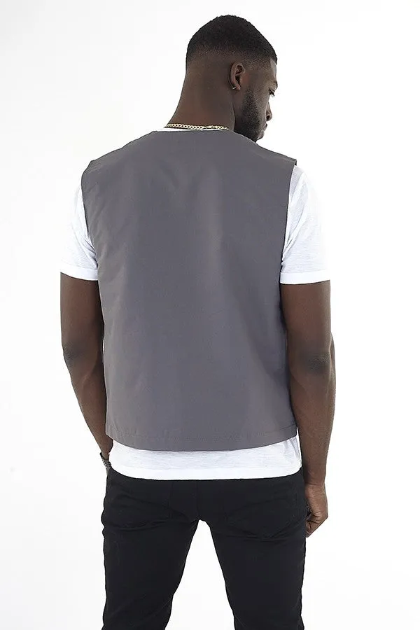 POCKET DETAIL GREY UTILITY STYLE GILET