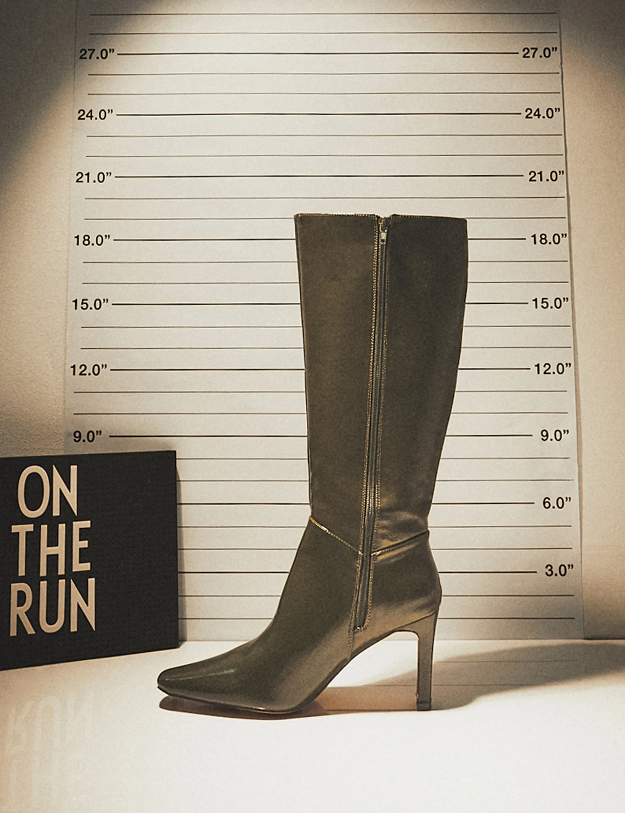 Pose Olive Textured Patent Pu Zip Up Knee High Slim Block Heeled Boots