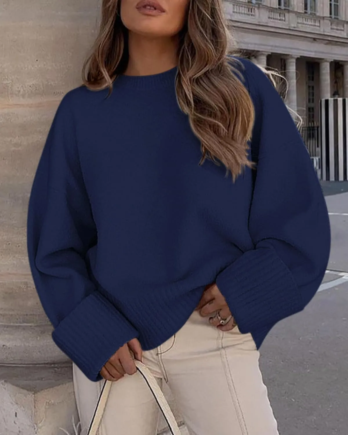 PRETTYGARDEN Women's Fall Oversized Sweaters Casual Crewneck Pullover Long Sleeve Fuzzy Chunky Knit Tops Blouse
