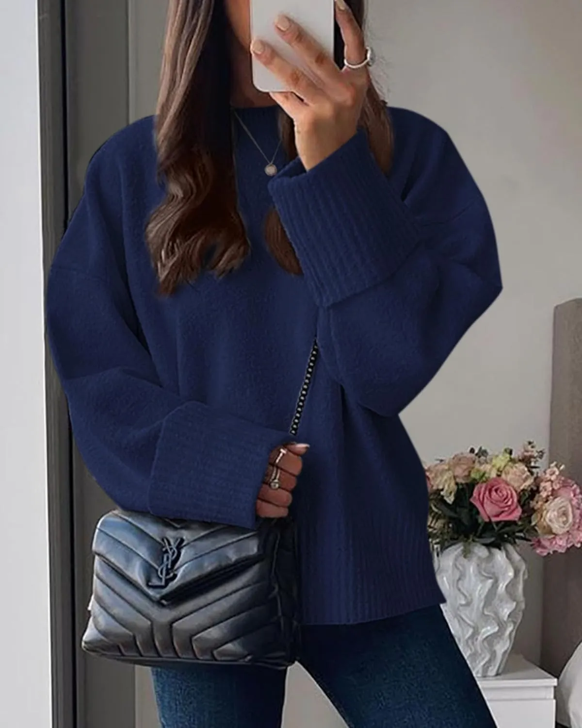 PRETTYGARDEN Women's Fall Oversized Sweaters Casual Crewneck Pullover Long Sleeve Fuzzy Chunky Knit Tops Blouse