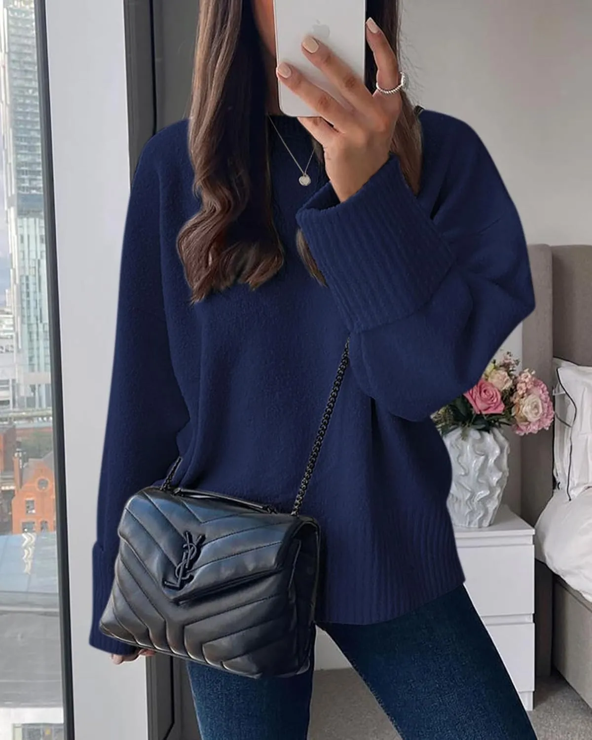 PRETTYGARDEN Women's Fall Oversized Sweaters Casual Crewneck Pullover Long Sleeve Fuzzy Chunky Knit Tops Blouse
