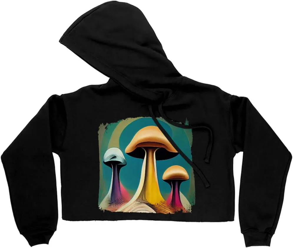 Psychedelic Design Women's Cropped Fleece Hoodie - Trippy Cropped Hoodie for Women - Cool Hooded Sweatshirt