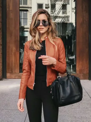 PU Solid Single Breasted Women's Overwear Leather Autumn Winter Jacket