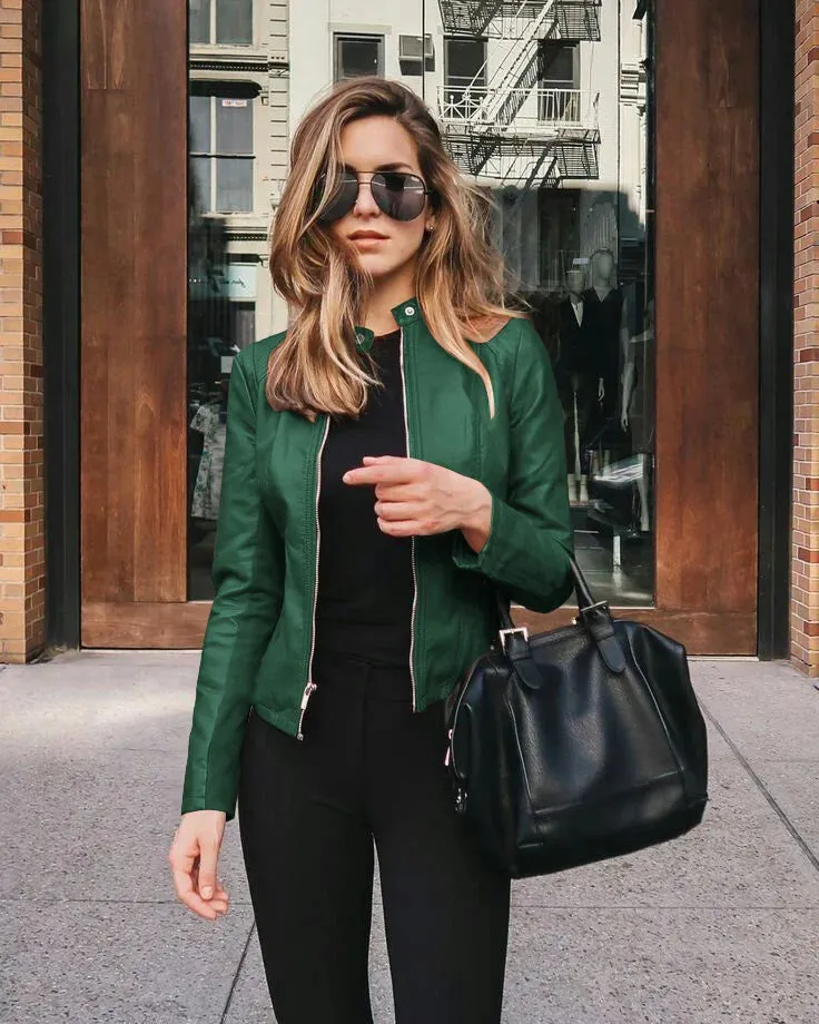 PU Solid Single Breasted Women's Overwear Leather Autumn Winter Jacket