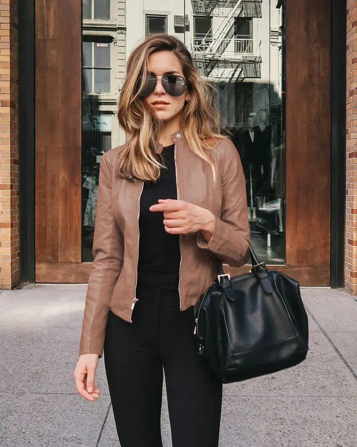 PU Solid Single Breasted Women's Overwear Leather Autumn Winter Jacket