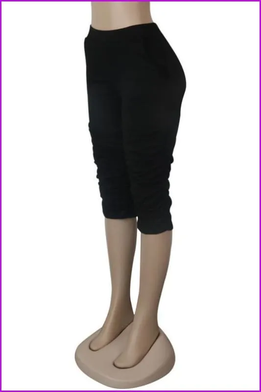 Pure Color Pockets Ruched Half Stacked Pants For WomenDE948
