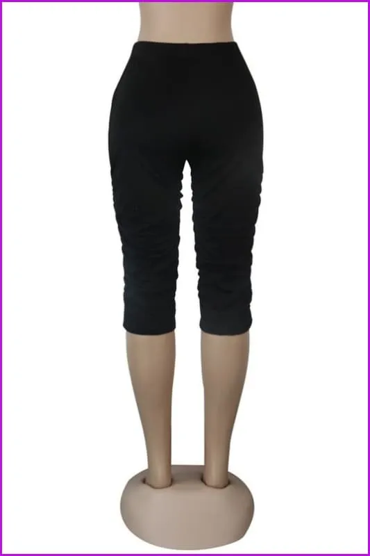 Pure Color Pockets Ruched Half Stacked Pants For WomenDE948
