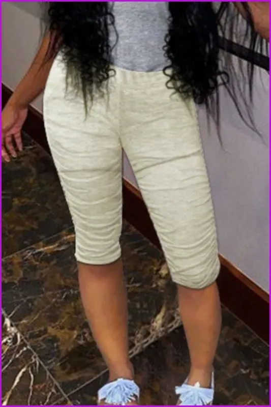 Pure Color Pockets Ruched Half Stacked Pants For WomenDE948