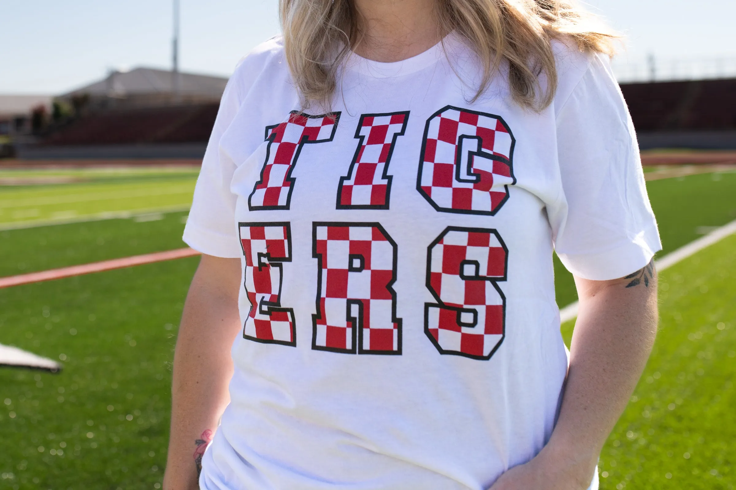 "Checkered Tigers" Red & Black Graphic Tee