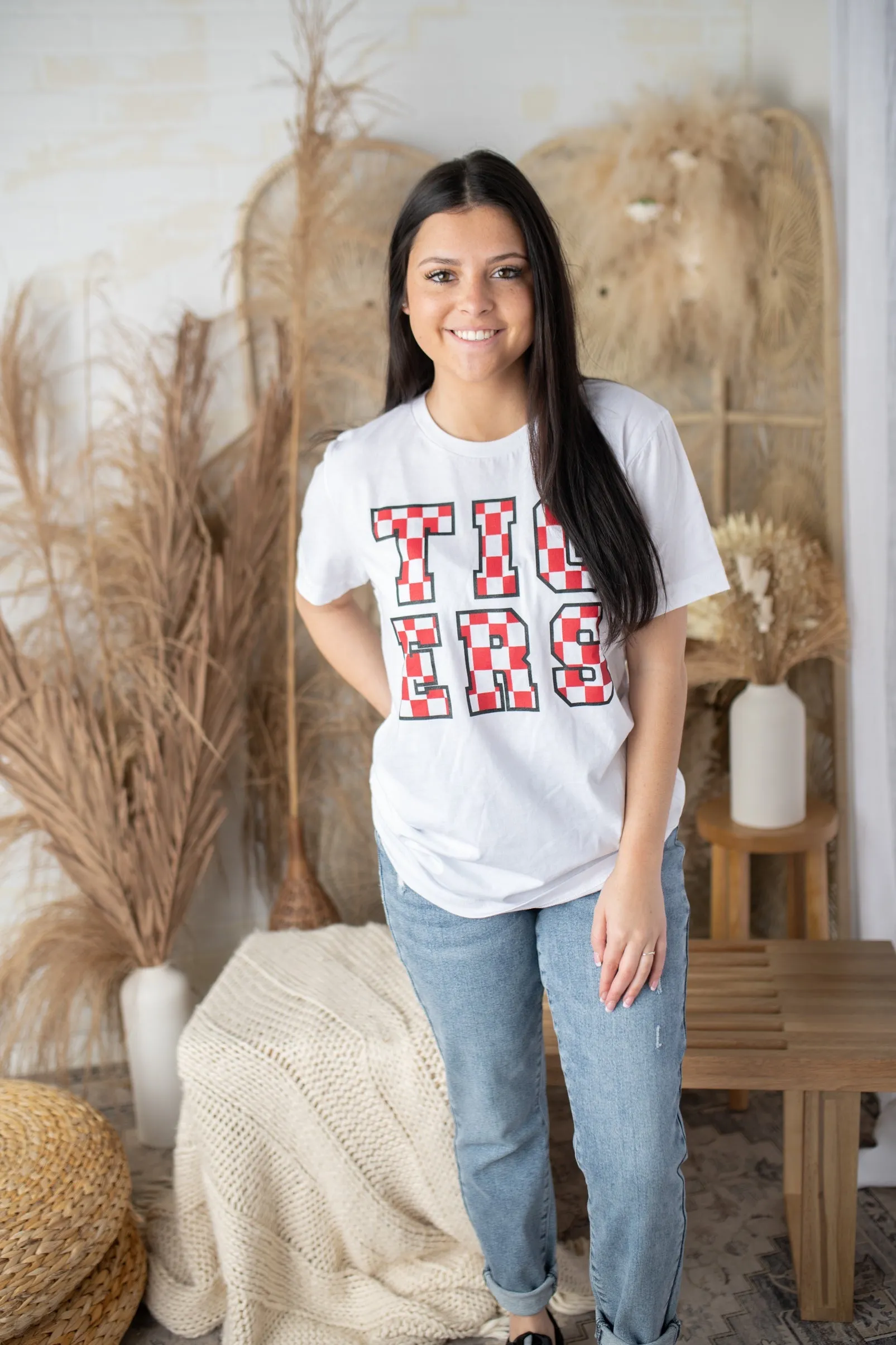 "Checkered Tigers" Red & Black Graphic Tee