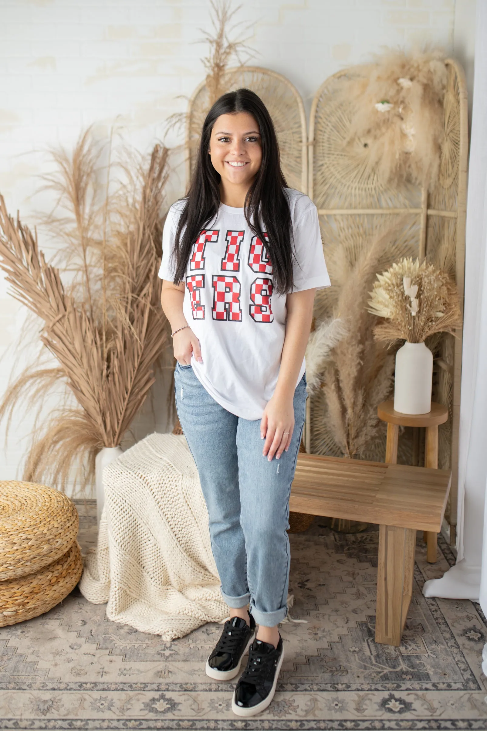 "Checkered Tigers" Red & Black Graphic Tee