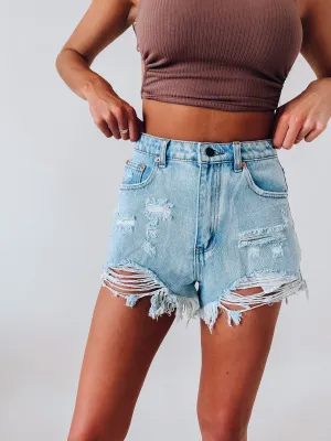 RESTOCKED :Signature Distressed Denim Shorts