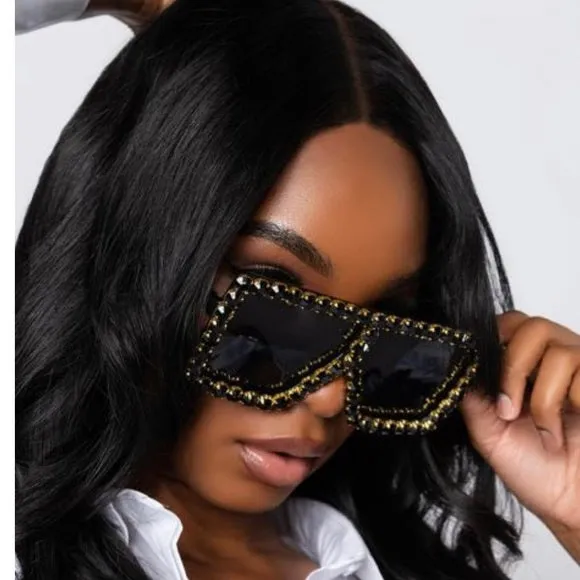 Retha Black Rhinestone Stud Sunglasses