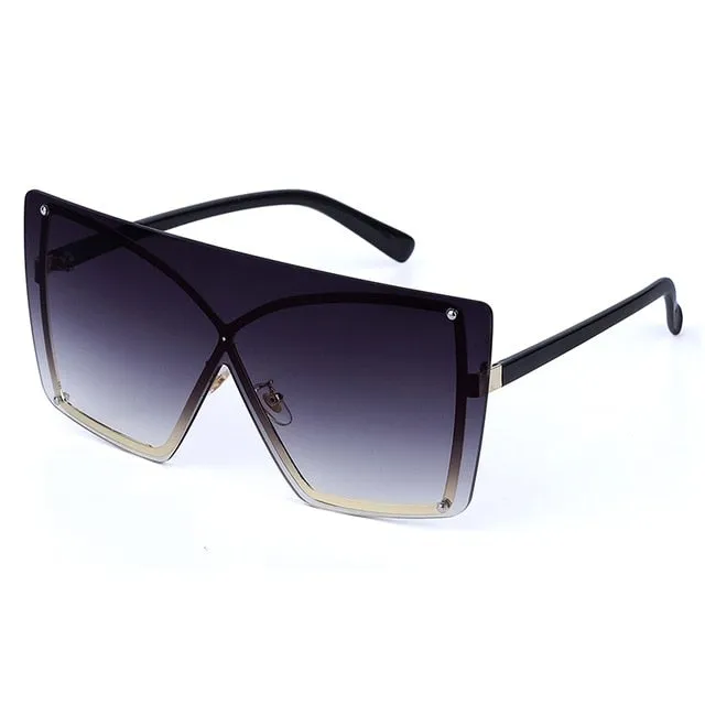 Rimless Oversized Gradient Metal Square Sunglasses