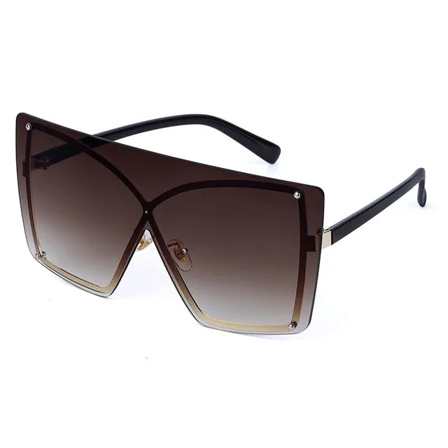 Rimless Oversized Gradient Metal Square Sunglasses