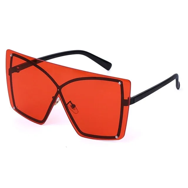 Rimless Oversized Gradient Metal Square Sunglasses
