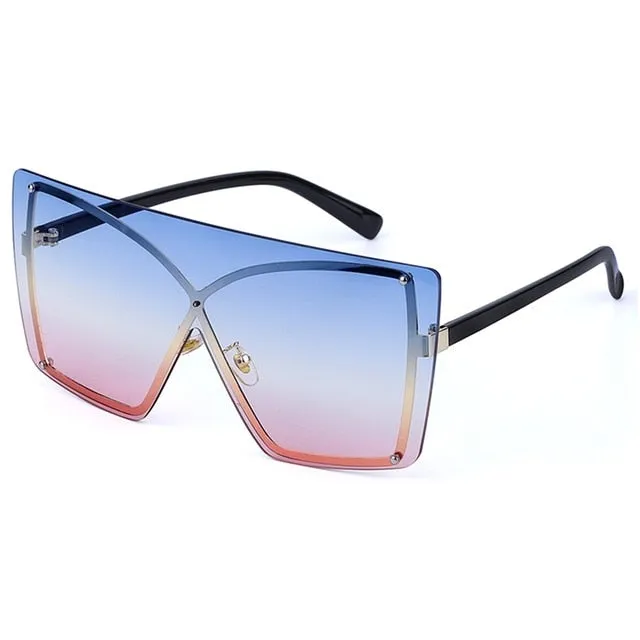 Rimless Oversized Gradient Metal Square Sunglasses
