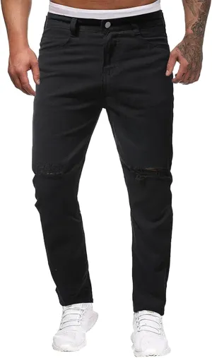 Ripped Jeans Men Relaxed Fit Men's Skinny Distressed Stretch Jeans Pants Hip Hop Biker Stretchy Jeans Tapered Leg