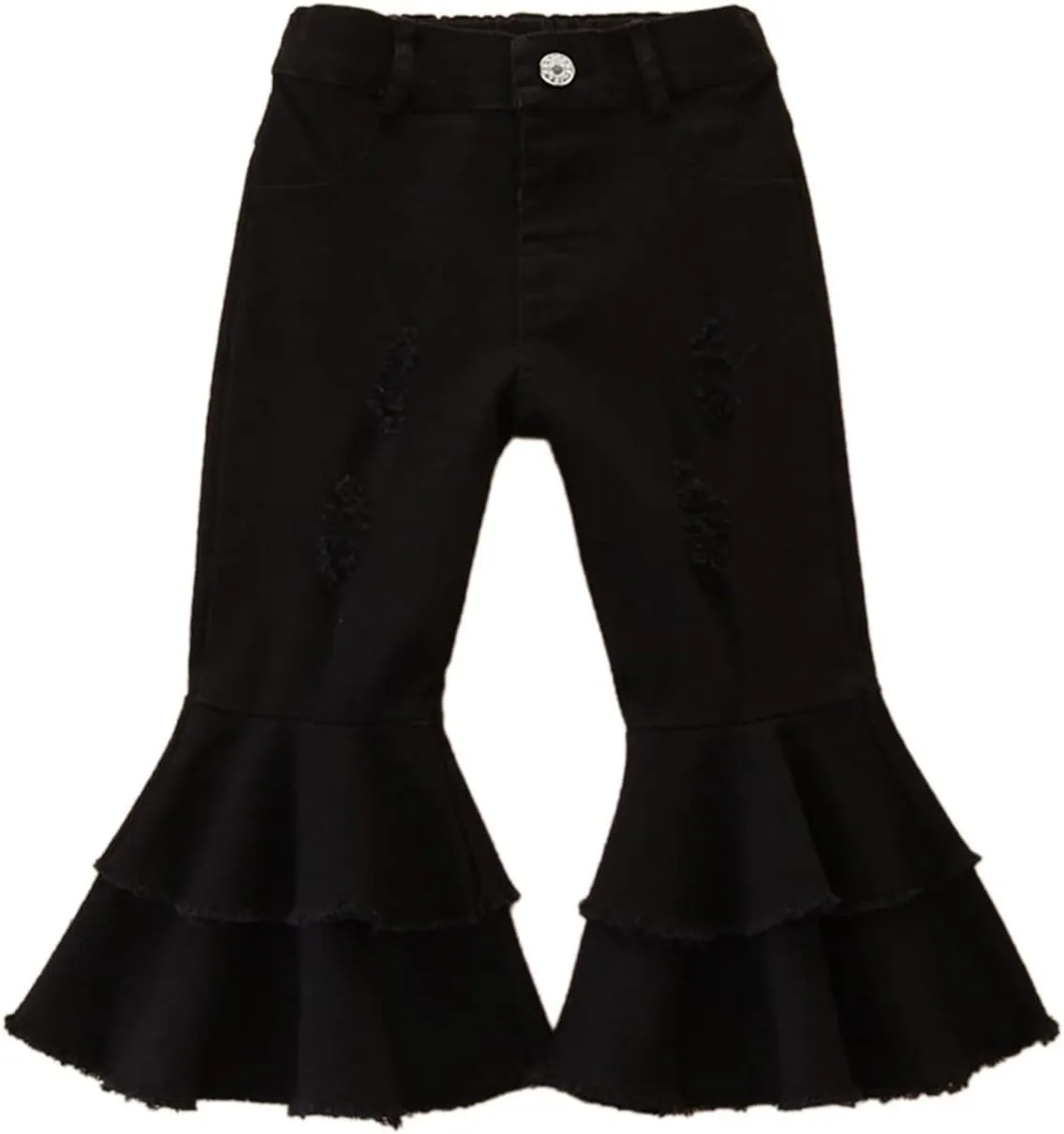 Ripped Jeans Toddler Baby Girl Flared Denim Pants Ruffled Wide Legs Jeans Kids High Waist Bell Bottom Pants Jeans Kids