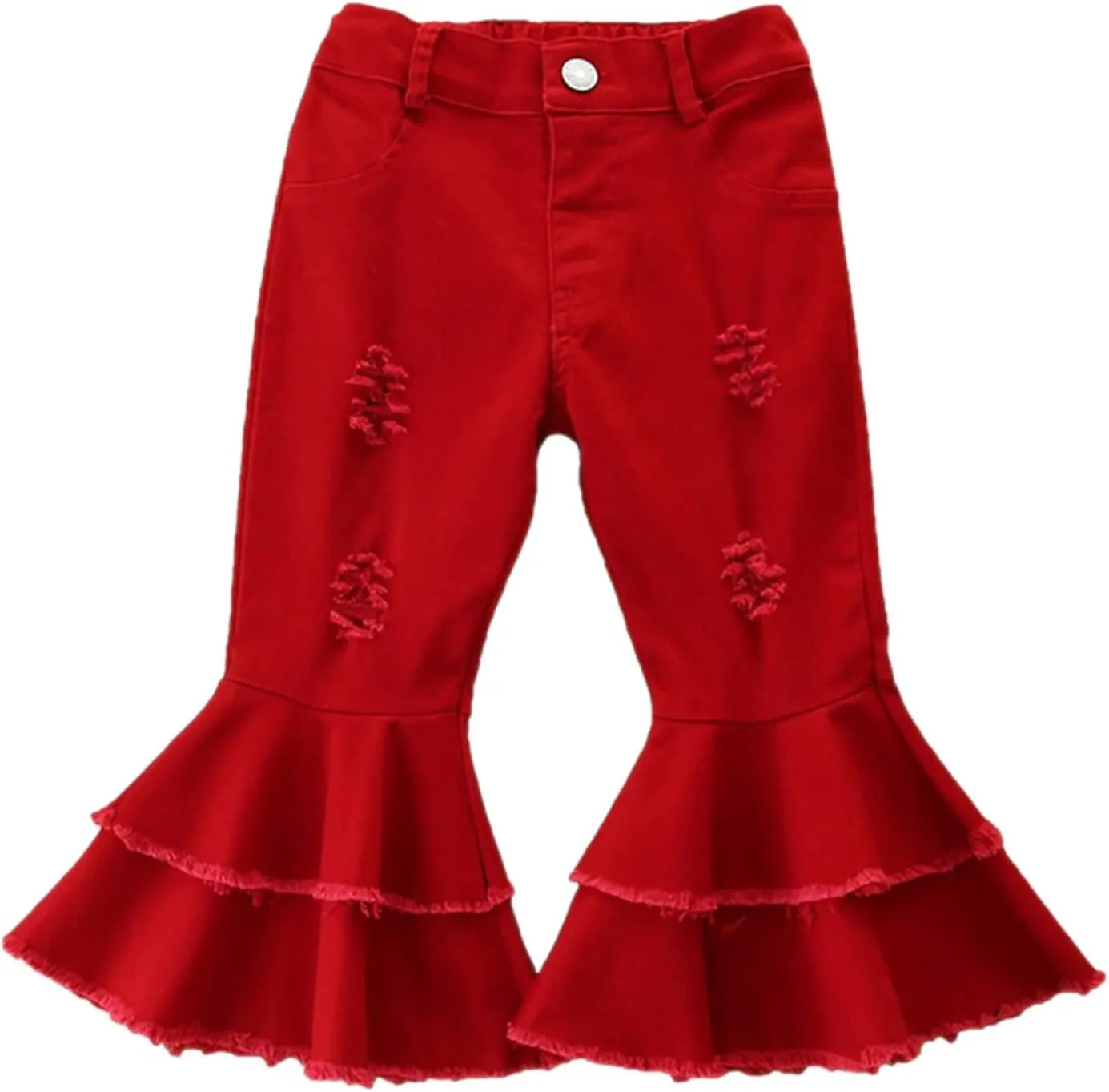 Ripped Jeans Toddler Baby Girl Flared Denim Pants Ruffled Wide Legs Jeans Kids High Waist Bell Bottom Pants Jeans Kids