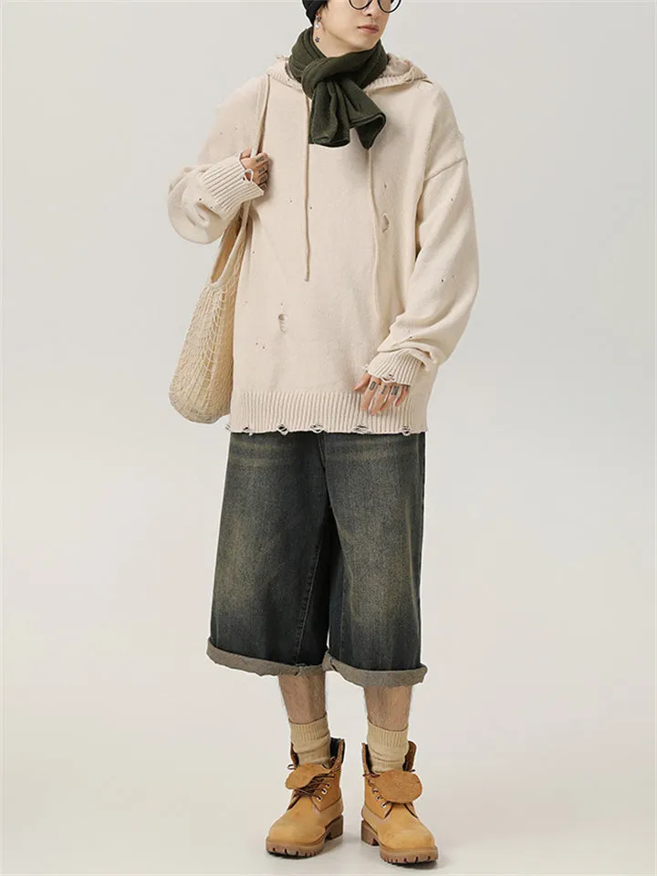 Ripped Loose Knitted Hoodies for Men