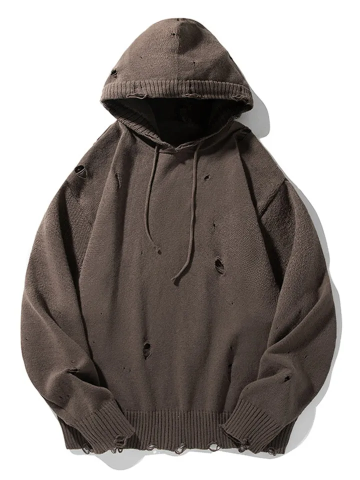Ripped Loose Knitted Hoodies for Men