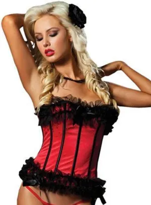 Ruffled Mesh Sexy Black And Red Burlesque Corset
