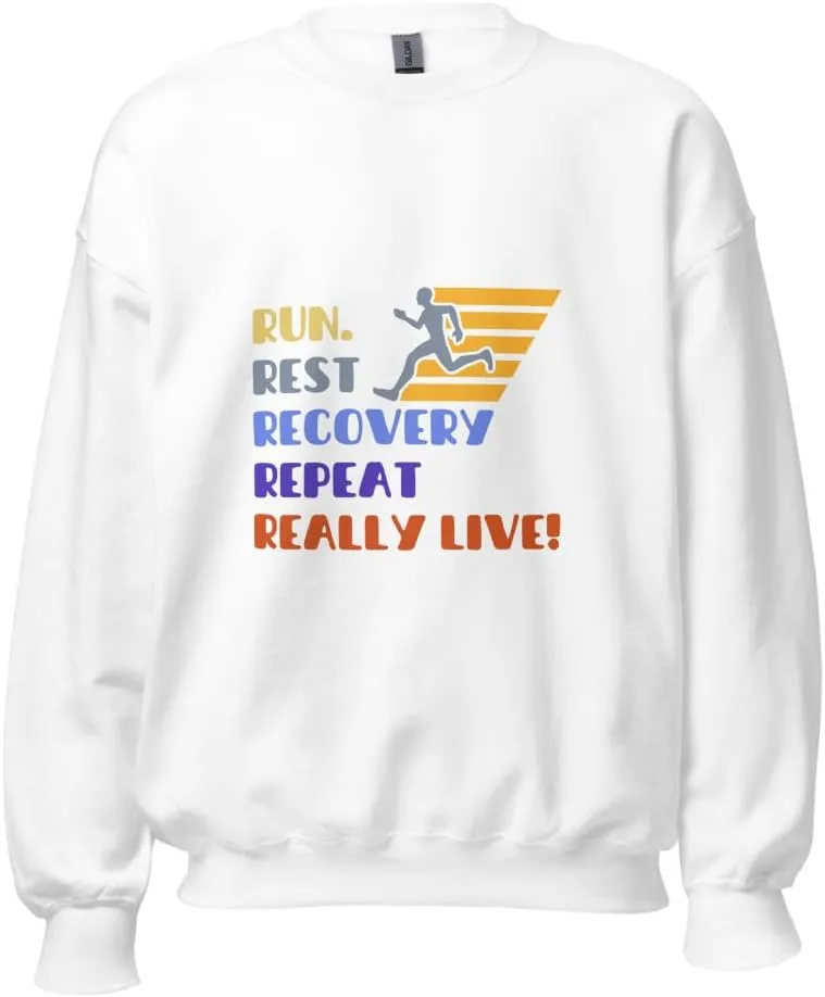 Runners Lifestyle Retro Bold Graphic Unisex Sweatshirt- Run Recover Repeat Relax Colorful Graphic Pullover Long Sleeve