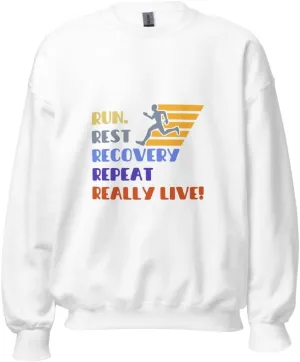 Runners Lifestyle Retro Bold Graphic Unisex Sweatshirt- Run Recover Repeat Relax Colorful Graphic Pullover Long Sleeve