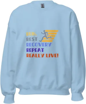 Runners Lifestyle Retro Bold Graphic Unisex Sweatshirt- Run Recover Repeat Relax Colorful Graphic Pullover Long Sleeve