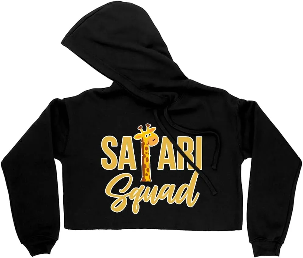 Safari Squad Women's Cropped Fleece Hoodie - Giraffe Cropped Hoodie for Women - Safari Hooded Sweatshirt