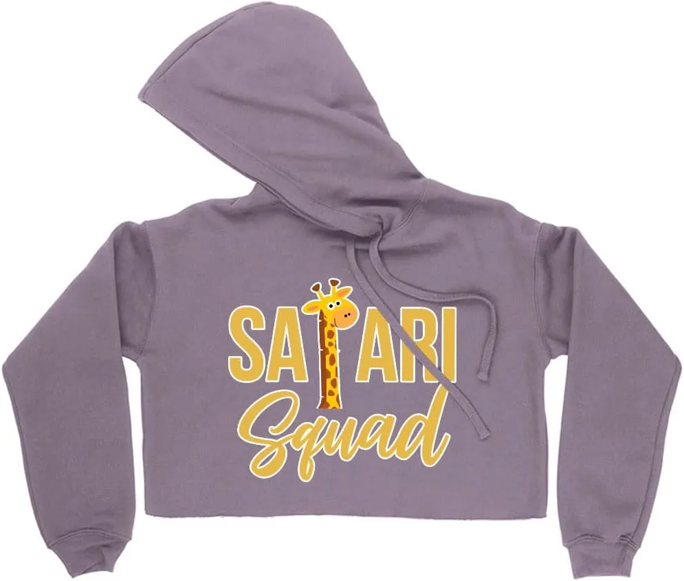 Safari Squad Women's Cropped Fleece Hoodie - Giraffe Cropped Hoodie for Women - Safari Hooded Sweatshirt